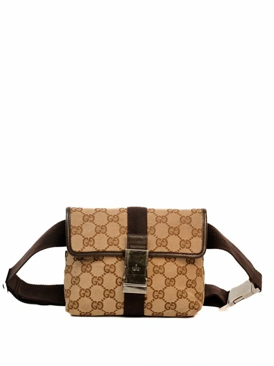 Gucci Tan & Brown GG Canvas Belt Bag with Metal Clasp - Picture 3 of 8